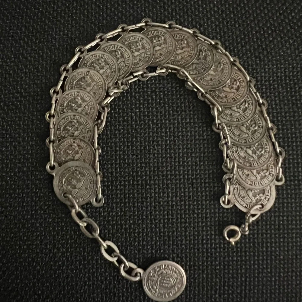 Vintage Silver Tone Multi Coin Link Bracelet 8.5 Inch Renaissance Core